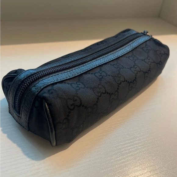 FLASH SALE! Gucci Black Monogram Leather Nylon Canvas Zipper Cosmetic Pouch - Picture 1 of 12